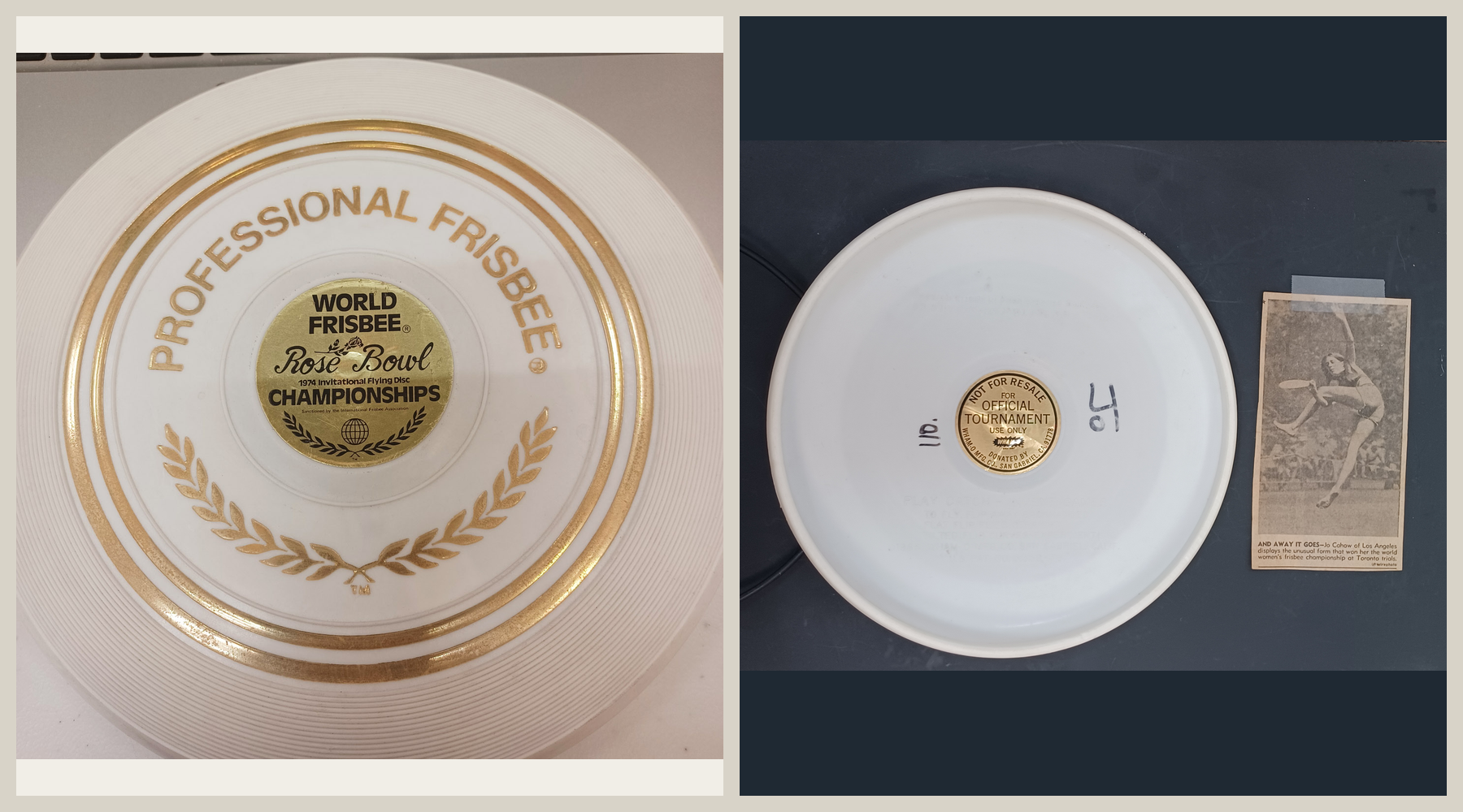 Objects and documentary evidence from the 1974 World Frisbee Championships